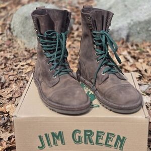 Men's Brown Leather Lace-Up Boots with Green Laces